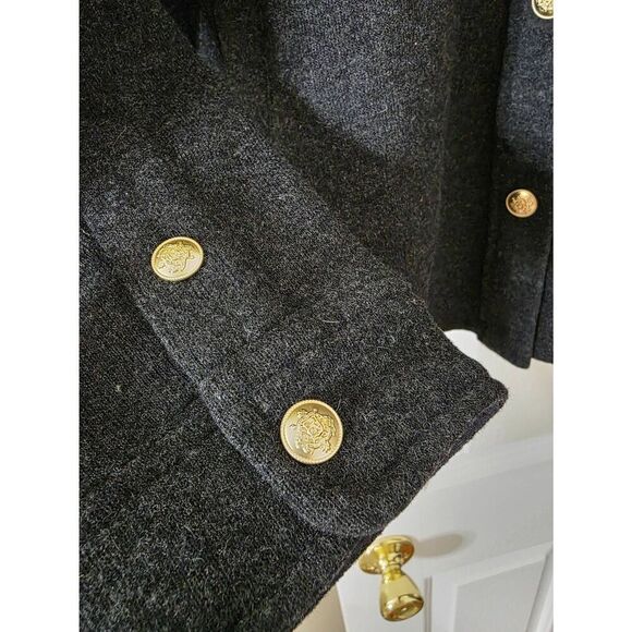 J. Crew Wool Blend Shirt Jacket Womens Large Charcoal Grey Gray Gold Buttons L - Picture 3 of 10